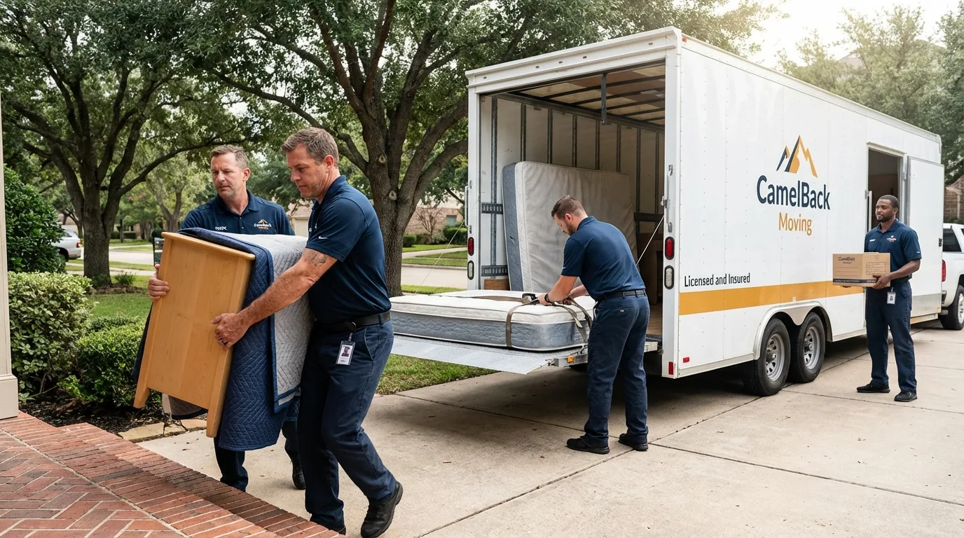 Crew loading residential truck for cross-state move from Byers, CO