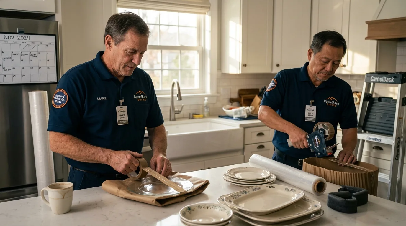 Professional crew packing kitchen dishware in Byers, CO
